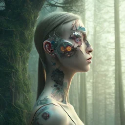 full face tattoo of an open window and forest view covers entire face and skin, 8k resolution, high-quality, fine-detail, intricate, digital art, detailed matte, volumetric lighting, illustration, octane render,