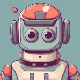 an app icon, that is visible even when small. It is a head shot of a cute little robot responsible for building things. The background should be uncluttered. There should be some padding around the main character