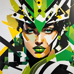 a close up of a painting on a piece of paper, by Derek Gores, iphone video, green and black color scheme, a full-color airbrushed, 3d intricate shapes, yellow and black color scheme, highly detailed brushstrokes, black and white paint, youtube video screenshot