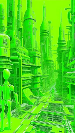 A lime green cybernetic metropolis painted by Vincent van Gogh