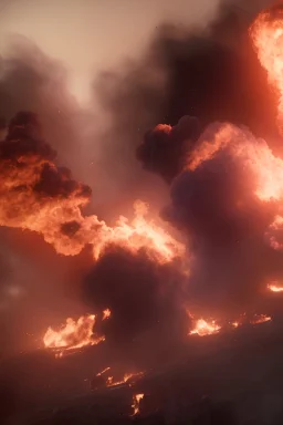 A picture of the destruction and smoke of explosions