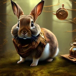 Forest in steampunk rabbit, extremely detailed, UHD, 8k,The close-up camera effect,sharp focus,perfect,position,hyperphotorealistic