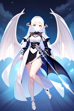 angel, demon, angel demon hybrid, half angel, half demon, black angel wings, white demon wings, black and white, balance, horns, armor, noble clothes, black and white armor, black and white clothes