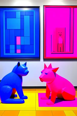 Mondrian gallery, blue lion, pink cat
