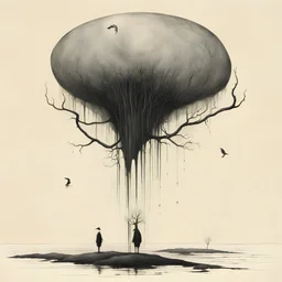 everything has a tail!, Surreal style by Alessandro Gottardo and Stephen Gammell and Zdzislaw Beksinski, thirsting for color, dark shines a hole in the soul, hot colors and cold hues, eerie, neo-surrealism, creepy, concept art, unbalanced and uncentered