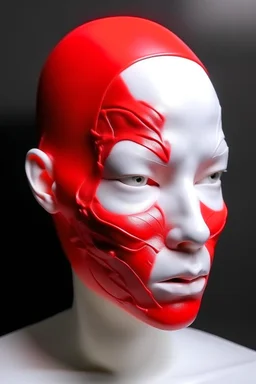 Red rubber face with rubber effect in all face with white sponge rubber effect hair