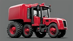side of a modern closed cab tractor(red) with black wheels, digital illustration