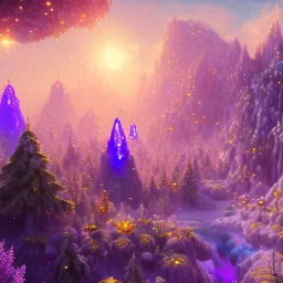 blue gold and violet landscape with multicolored crystals falling from the sky, full of details, smooth, bright sunshine，soft light atmosphere, light effect，vaporwave colorful, concept art, smooth, extremely sharp detail, finely tuned detail, ultra high definition, 8 k, unreal engine 5, ultra sharp focus