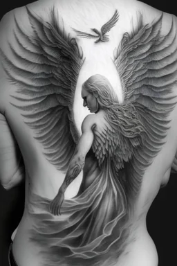 angel from back ultra realistic tattoo design