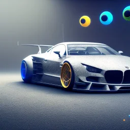 Modified car, ultra realistic, intricate details, ultra highly detailed, shiny, smooth, studio quality, octane render, Surrealism, Triadic colour scheme,glow-stick, ambient lighting,nightclub lighting, polaroid, 100mm, --ar 1:1 --v4