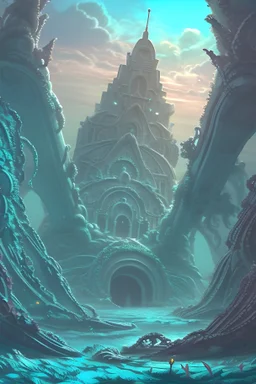 Generate an image of an underwater city where mermaids and humans coexist, with buildings made of coral and seaweed, and sea creatures swimming around them.