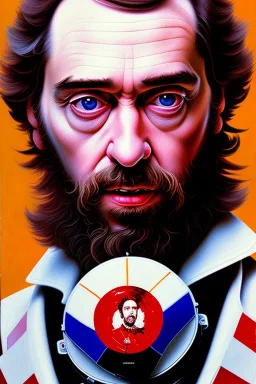 a painting of stanley kubrick, by mondrian, textured, anatomically correct, beautiful perfect face, sharp focus, highly detailed. desolate background. the royal tenenbaums aesthetic