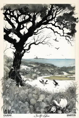 SNIFFIN’ GLUE magazine high res photo cover by Ralph Steadman: special Visit Aeaea the nice island covered with a mixture of pasture and dense woodland of oak and beech. issue; guest stars: Circe, a captivating nymph and Homer the Greek poet