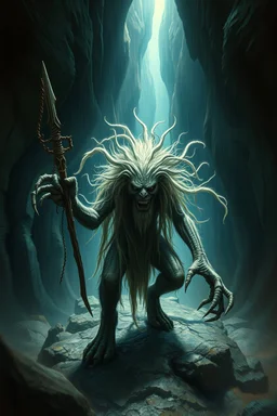en god og snill og flink og veldig søt og hårete som en hippie , humanoid skapning fra universet, de regjerer ofte i underjordiske byer i Underdark. ser på seg selv som overlegne og bruker andre som slaver , abyss city, motion blur, painted by Rembrandt and Giger