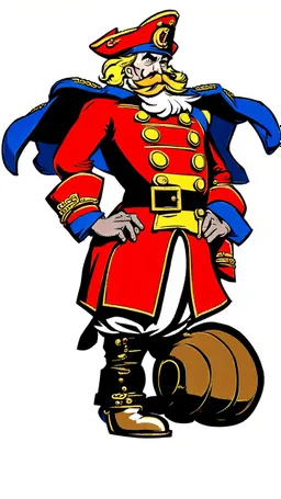 Captain Crunch standing in a captain morgan pose