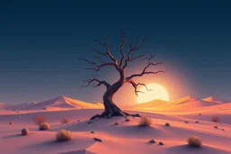 Concept art of an alien desert dead tree, no background, low poly, retro graphics