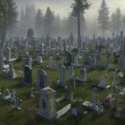 A large cemetery with the dead rising from the grave, fantasy fiction, 8k