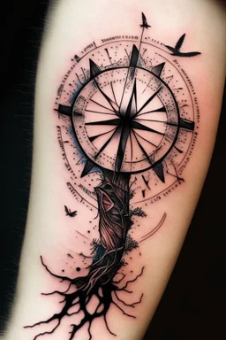 compass tattoo tree bitterfly