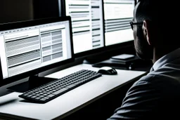 Someone sitting in front of a computer checking information and sources.