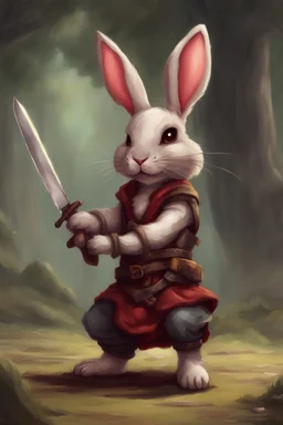 cute rogue bunny with cooking knife dnd realistic art