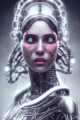 cyberpunk, head, women, portrai, cry, tears, tron, cyborg, robot, cyborg, white hair, seven , perfekt, real, dream, hr giger