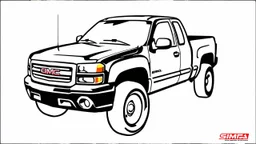 redraw this image of a 2008 gmc sierra extended cab truck, line art with improved quality
