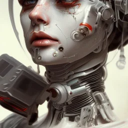 white cyberpunk cyborg men portait realistic sci fi dirty face and cheap implants