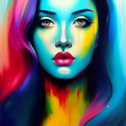 iv_a painting of a young woman, figurative art, an acrylic detailed painting,art style by Harumi Hironaka, turquoise pink and yellow, james terrell art, trending on artstation, soft lines,intricate art by bastien lecouffe deharme and greg rutkowski