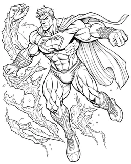 real massive superman fight, coloring page, no leaves, full body (((((white background))))), only use an outline., real style, line art, white color, clean line art, white background, Sketch style