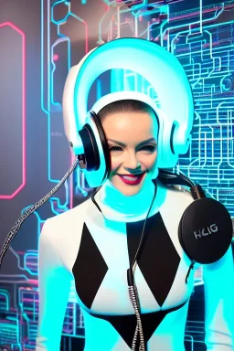 Technological singularity. Fake smile, camera-eyes, cables, selfies, 3D-tiles background, lighted shelf full of heads. Cyber-punk full-mask. Lay figure woman with plastic milky, plank skin. Repugnant behavior. Haute Couture 90's long tippet. Light right. Silver, black, Cyan. Big AKG headphones. Golden rings and discs. Thick tights, Thick calves, Curved fell, Wide hip. Nature. Sweat, tears and blood. Cows outside. Decay rust mud on the torso