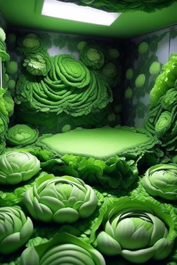 a room made out of cabbage