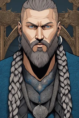 Ragnar Lothbrok in 8k cartoon artstyle, blue eyes, Bald, beard, tattoos, winter, close picture, highly detailed, high details, detailed portrait, masterpiece,ultra detailed, ultra quality