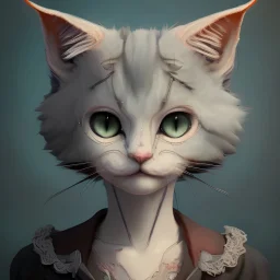 miqo'te character, ominous, facepaint, waist up portrait, intricate, oil on canvas, masterpiece, expert, insanely detailed, 4k resolution, retroanime style, cute big circular reflective eyes, cinematic smooth, intricate detail, soft smooth lighting, soft pastel colors, painted Renaissance style