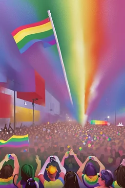 Painting by a huge pride parade after legalization of same-sex marriage