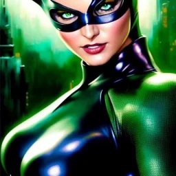 portrait 'beautiful Sexy Busty CatWoman',crystal clear green eyes,painting by gaston bussiere, greg rutkowski, yoji shinkawa, yoshitaka amano, tsutomu nihei, donato giancola, tim hildebrandt, oil on canvas, cinematic composition, extreme detail,fit full head inside picture,32k