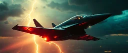 a high definition screen shot of a jet-fighter vw-beetle, retrofuturistic, phototrealism, in flight, one subject, thunderstormncc 1701 enterprise Macabre Rapture End of days Revelation scene,