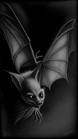 pencil drawing of bat, Spooky, scary, halloween, black paper