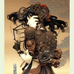 beautiful steampunk huge girl, hyper detailed, hyperdetailed, intricately detailed, illustration by <Katsushika Hokusai> <Yoji Shinkawa>,