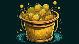 fantasy cartoon style illustration: golden coins in a bucket