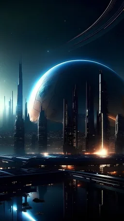 sci fi planet, light city