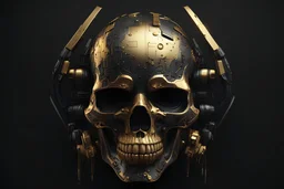 cyberpunk skull, black background, gold, minimalist, ultra-realistic, cinematic, 8k