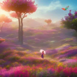 bright fairy in a flowery landscape synthwave, colorful, psychedelic, artstation, concept art, smooth, extremely sharp detail, finely tuned detail, ultra high definition, 8 k