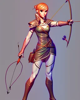 Girl Archer concept art, full body, sketch, coll style, bow