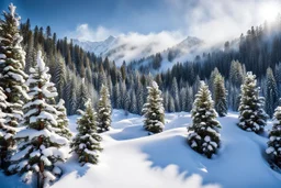 snow covered pine forest in the mountain