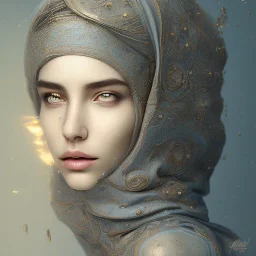 clouds of fog as woman's face, dissolving, disintegrating, wearing blue hijab, fine detail, highly intricate, wearing blue hijab, modern surrealism painting, high-quality, volumetric lighting, 8k, ultrahd, George Grie, Marco Escobedo, Igor Morski,Brian Froud, Howard Lyon, Selina French,