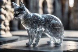 giger escher cat angel sculpture in transparent murano glass in front of stone wall,bokeh like f/0.8, tilt-shift lens 8k, high detail, smooth render, down-light, unreal engine,bokeh like f/0.8, tilt-shift lens 8k, high detail, smooth render, down-light, unreal engine