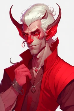 poor male red tiefling white hair dnd