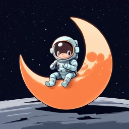 A whimsical digital illustration of a cartoonish astronaut, delicately rendered in soft pastel hues, sitting on a tiny, cratered moon, lost in thought as they stare out into the vast, starry expanse of empty space, their bright orange spacesuit a pop of color against the muted, celestial backdrop, with subtle texture and gentle shading adding depth to the minimalist composition, evoking a sense of wonder and contemplation, as if pondering the mysteries of the cosmos, amidst the eerie silence of