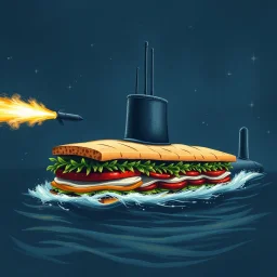 A submarine sandwich firing a torpedo.