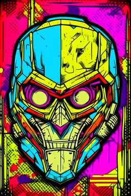 an high definition portrait of the mask of the psycho from the videogame borderlands in a colorful popart style